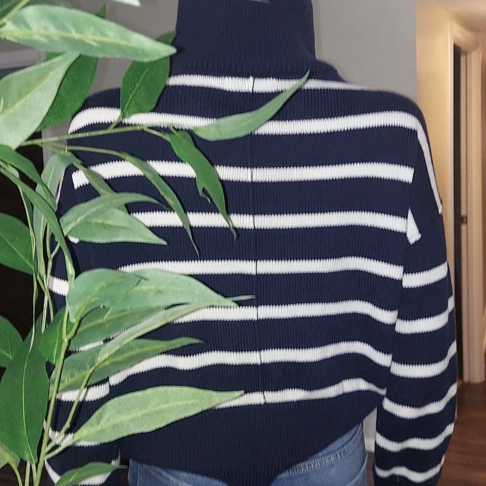 Banana Republic Organic Cotton Navy and Cream striped Sweater - Picture 3 of 4